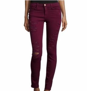 Frame Le Skinny Destroyed Burgundy Jeans